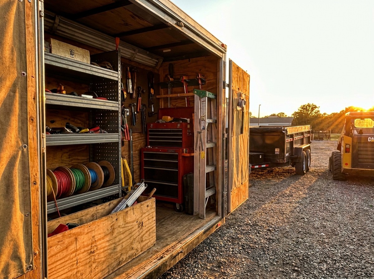Enclosed trailers in a contractor yard